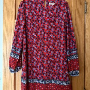 LOFT Red Floral Dress with Blue Accents